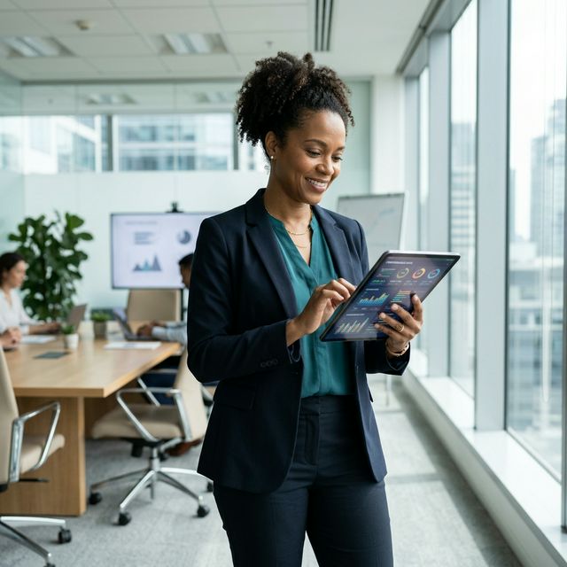 Manager reviewing performance analytics charts on tablet