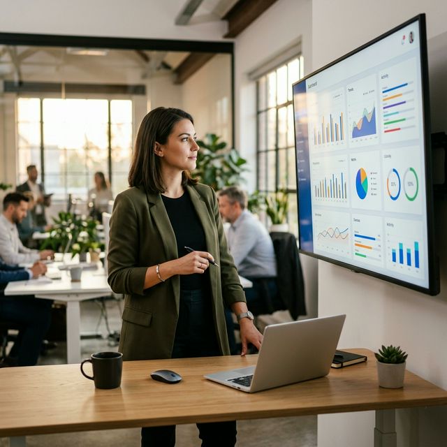 Business analyst viewing CRM dashboard with customer data