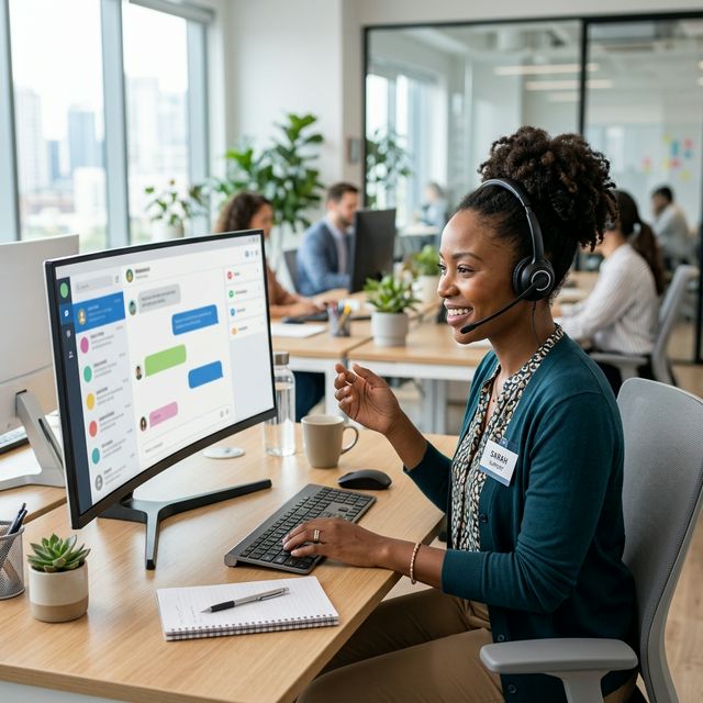 Support agent managing customer conversations in unified inbox