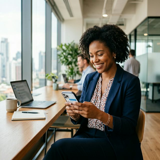 Professional using WhatsApp Business messaging on phone